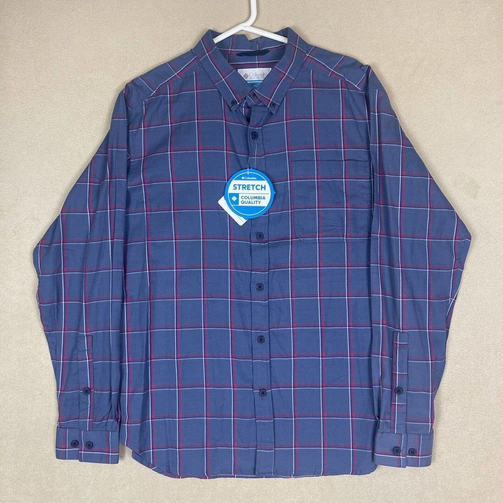 Columbia Shirt Adult Large Blue Plaid Outdoor Fishing Hiking‎ Mens NW